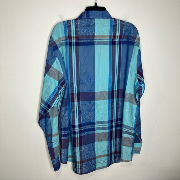 Bugatchi long sleeve button down shirt blue plaid paisley print classic fit XL - Picture 8 of 9